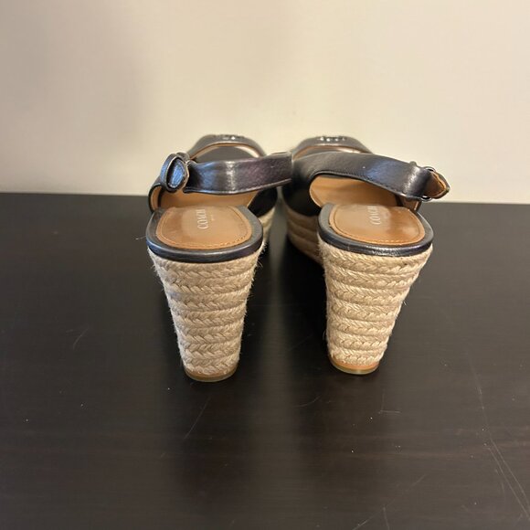 Womens COACH Sz 6 Gray Metallic Platform Wedge Open Toe Shoes - Picture 4 of 6